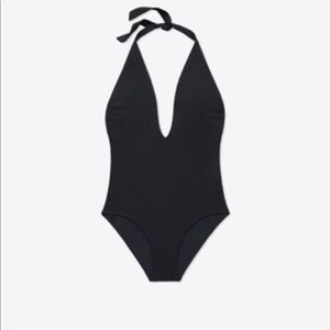 Tory Burch deep V bathing suit.